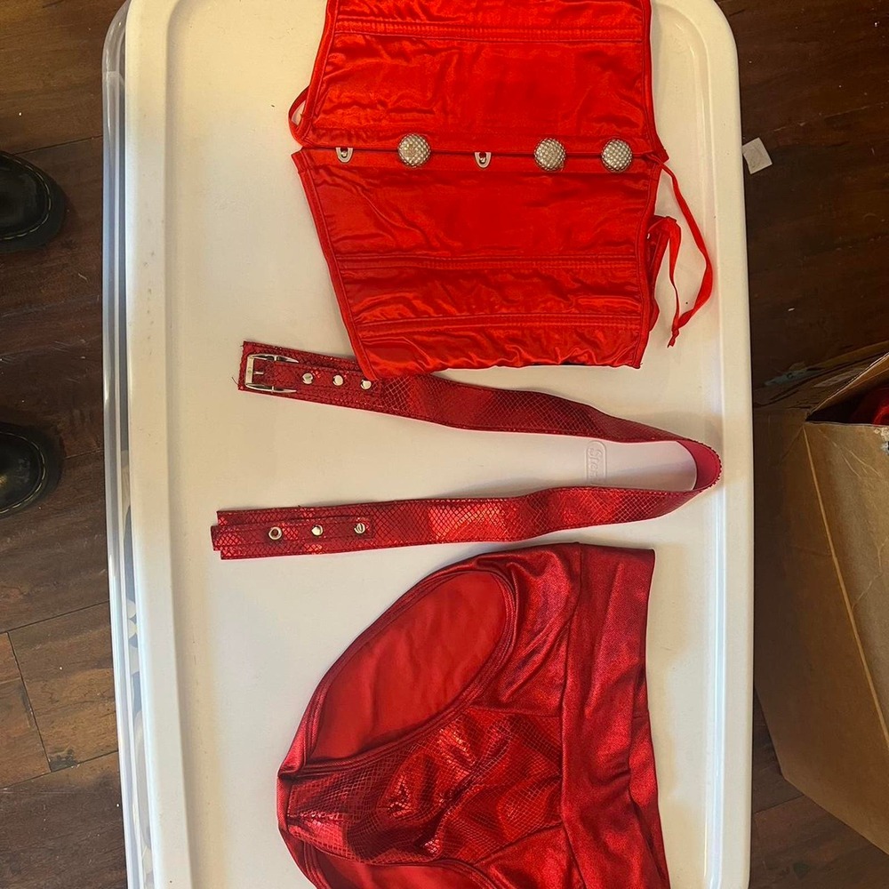 Shiny red speedo belt and